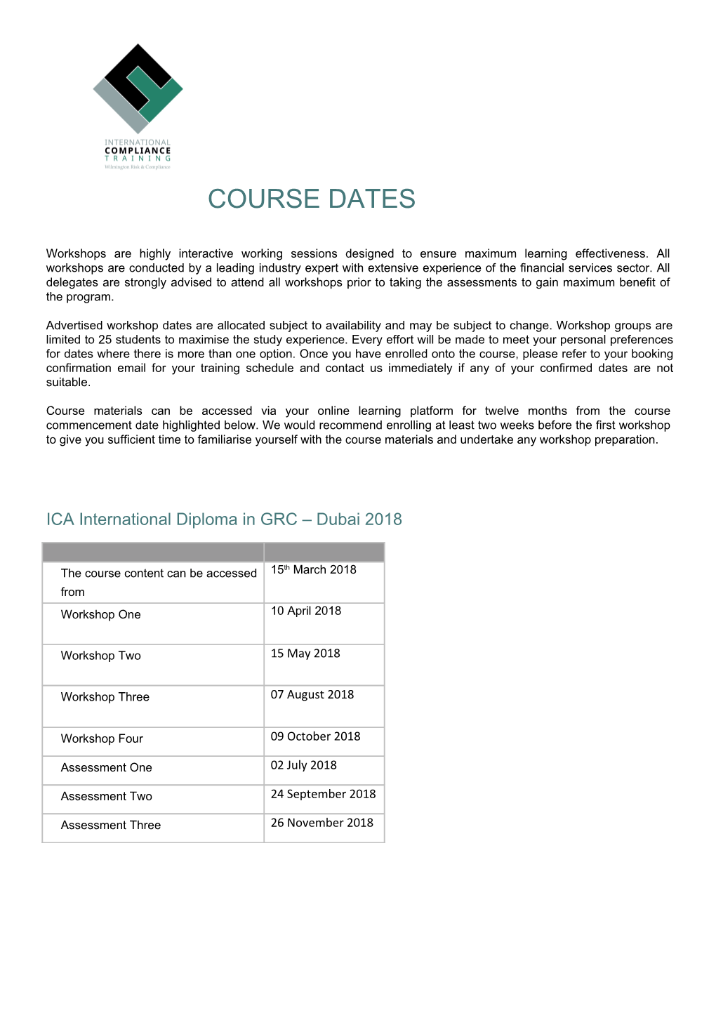 ICA International Diploma in GRC Dubai 2018
