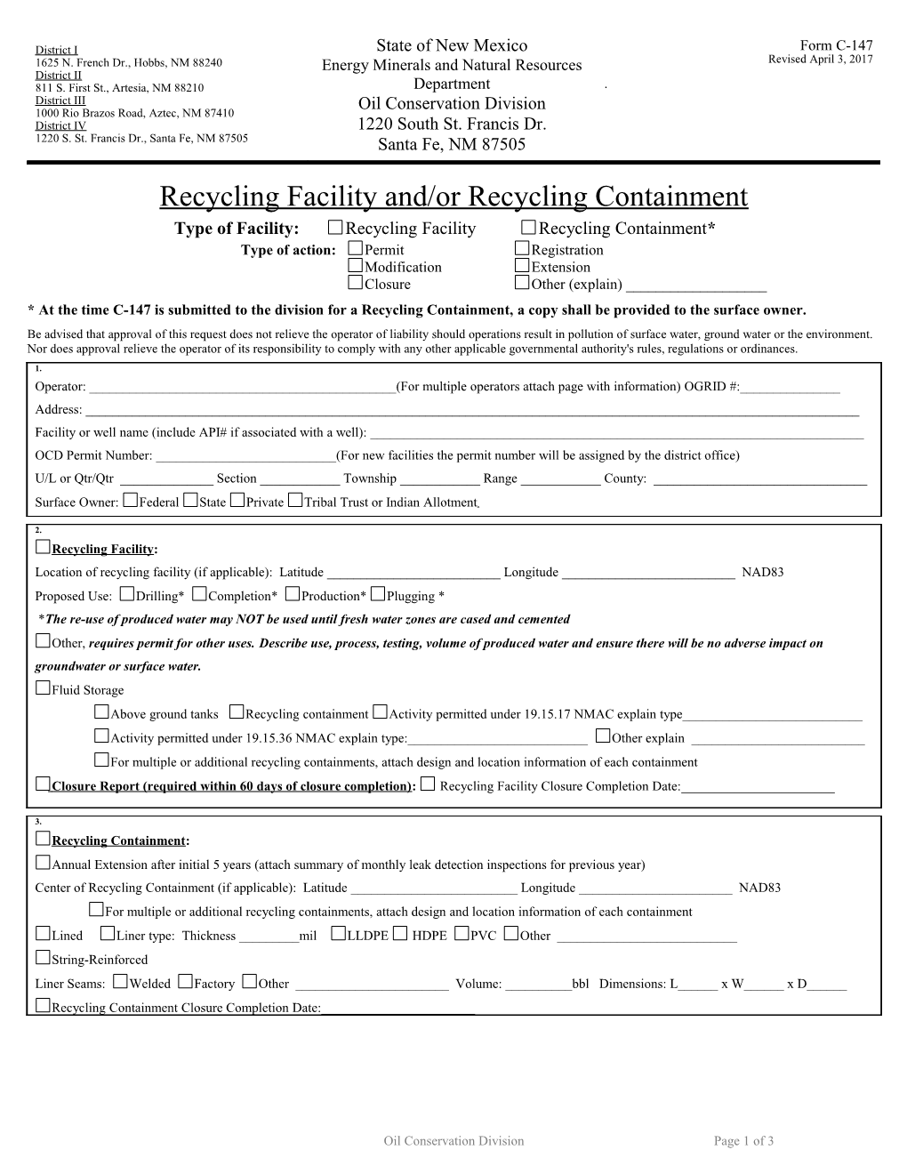 Recycling Facility And/Or Recycling Containment