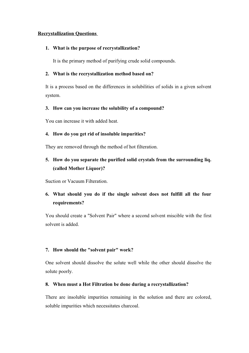 Recrystallization Questions