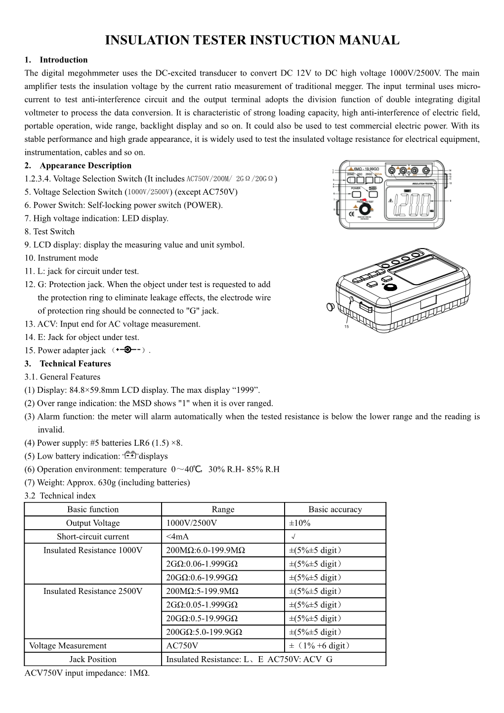 Insulation Tester Instuction Manual