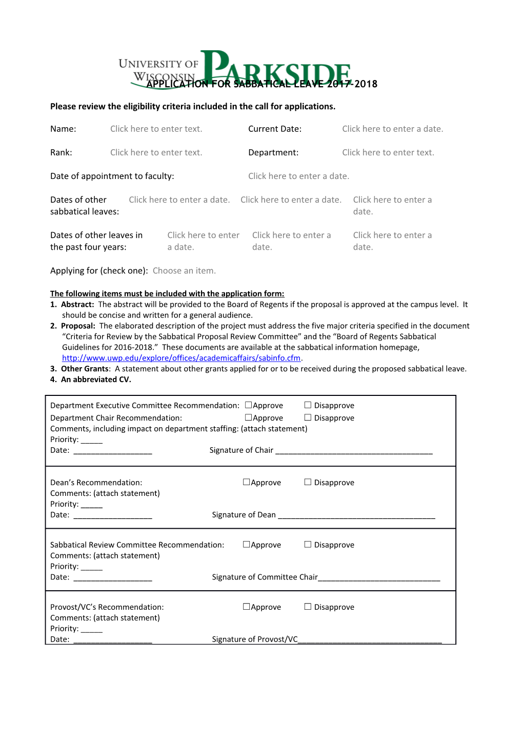 Application for Sabbatical Leave 2017-2018