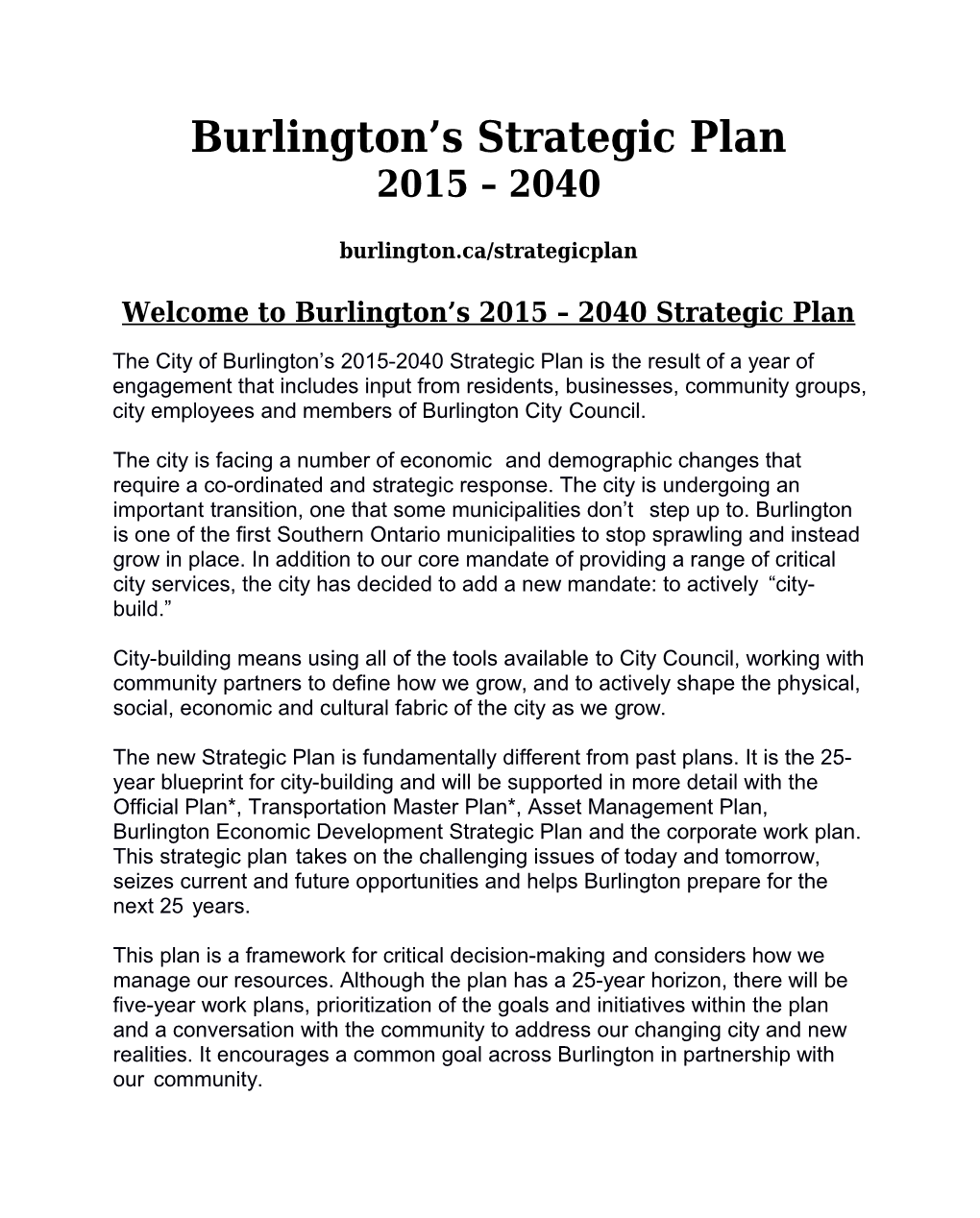 Burlington S Strategic Plan