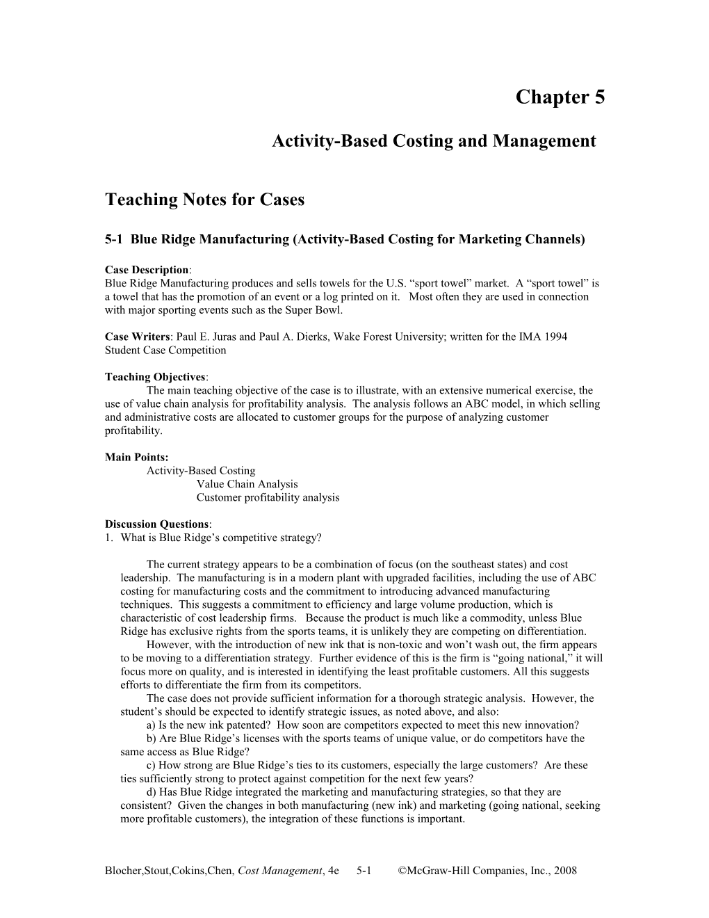 Chapter Four: Activity-Based Costing and Management