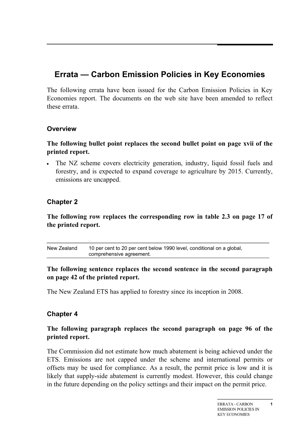 Errata - Carbon Emission Policies in Key Economies