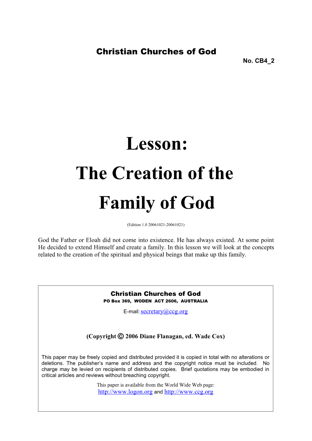 Lesson: the Creation of the Family of God (CB4 2)