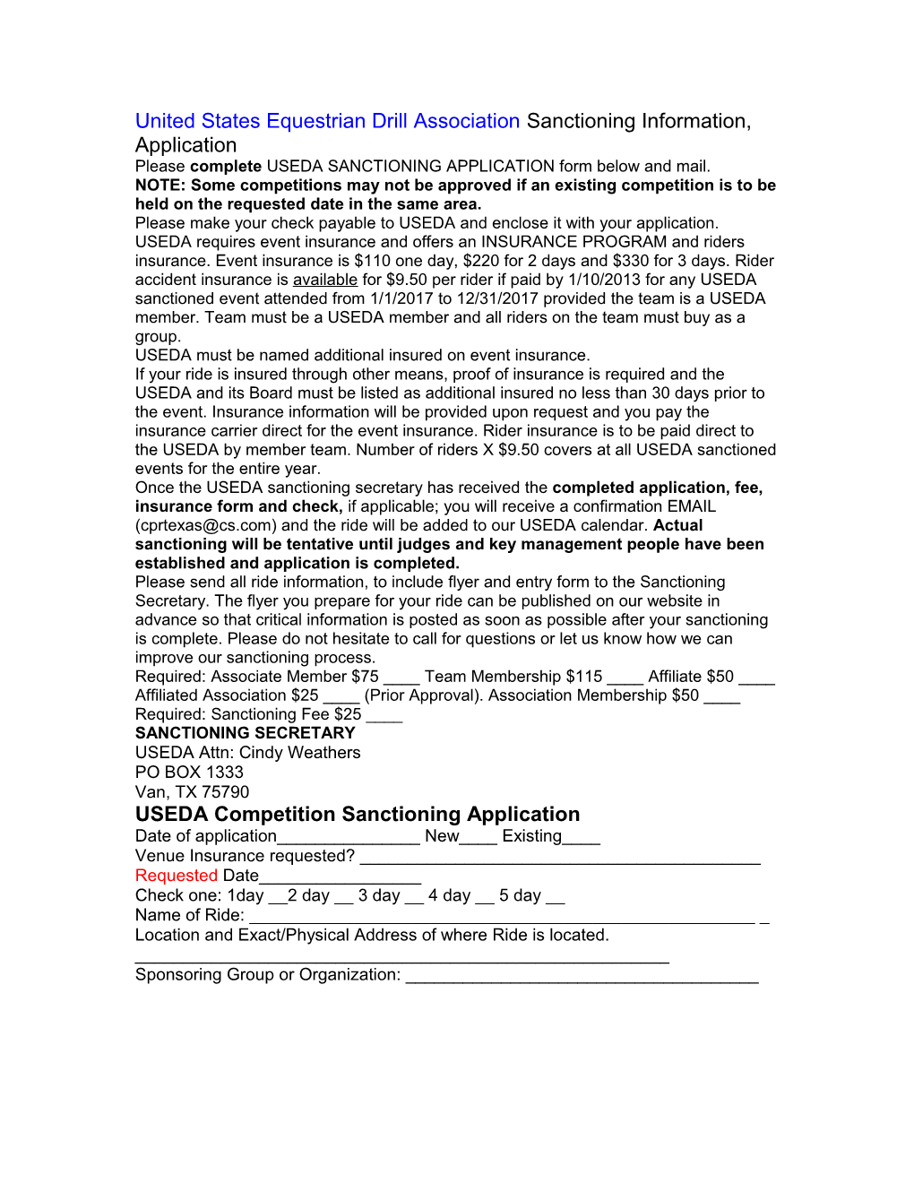 United States Equestrian Drill Association Sanctioning Information