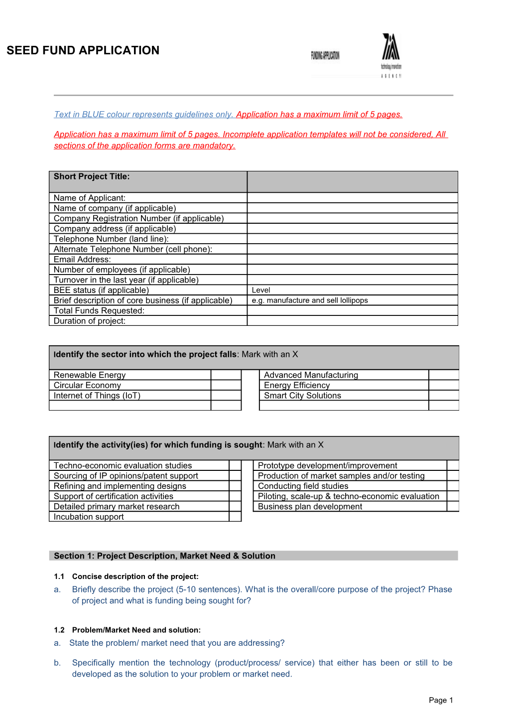 TIA Funding Application Template (General)