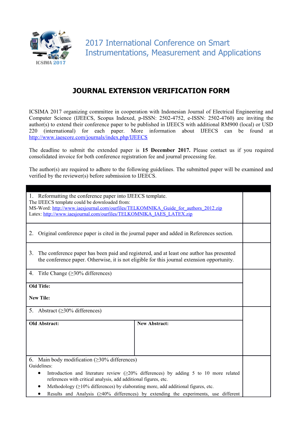 Journal Extension Verification Form