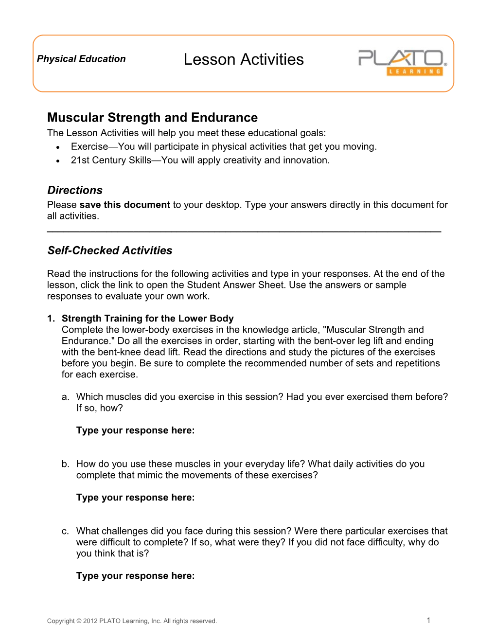 Muscular Strength and Endurance