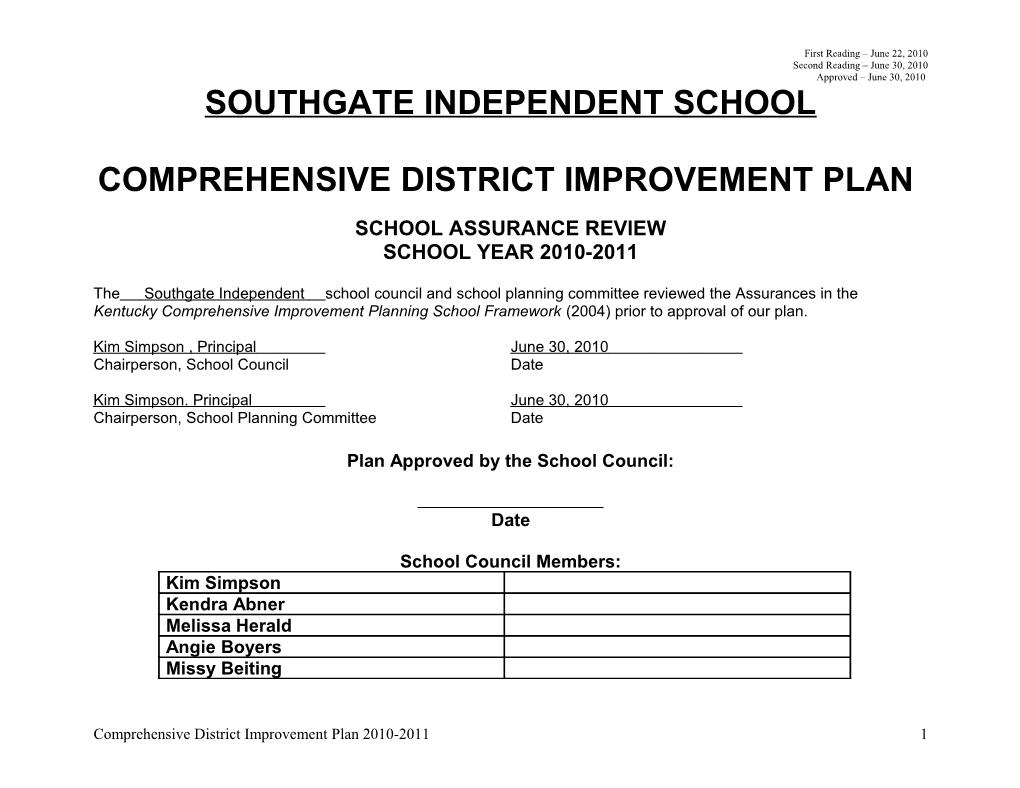 COMPREHENSIVE District IMPROVEMENT Plan