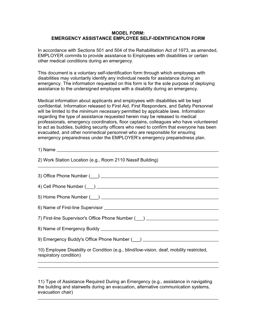 Model Self Identification Form