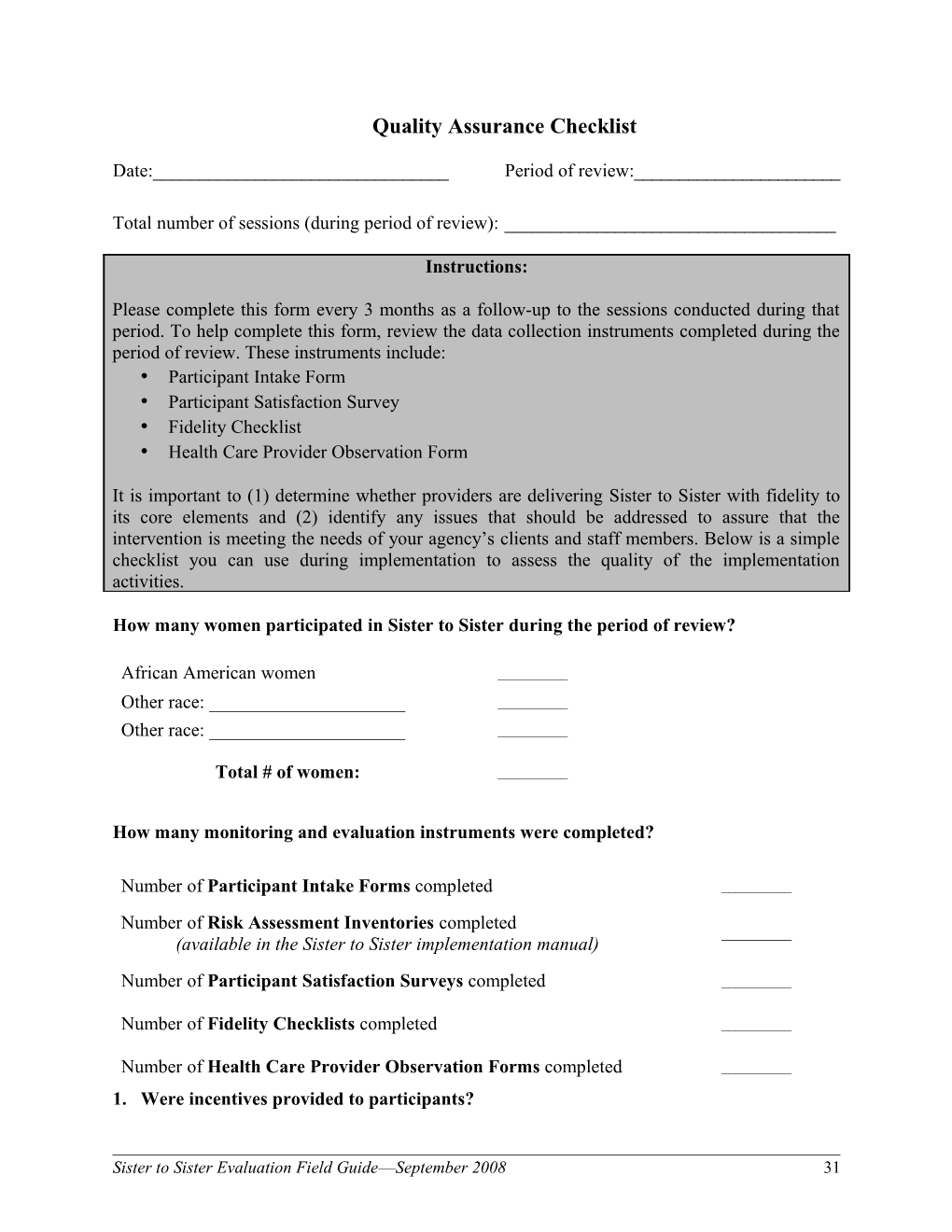 Quality Assurance Checklist