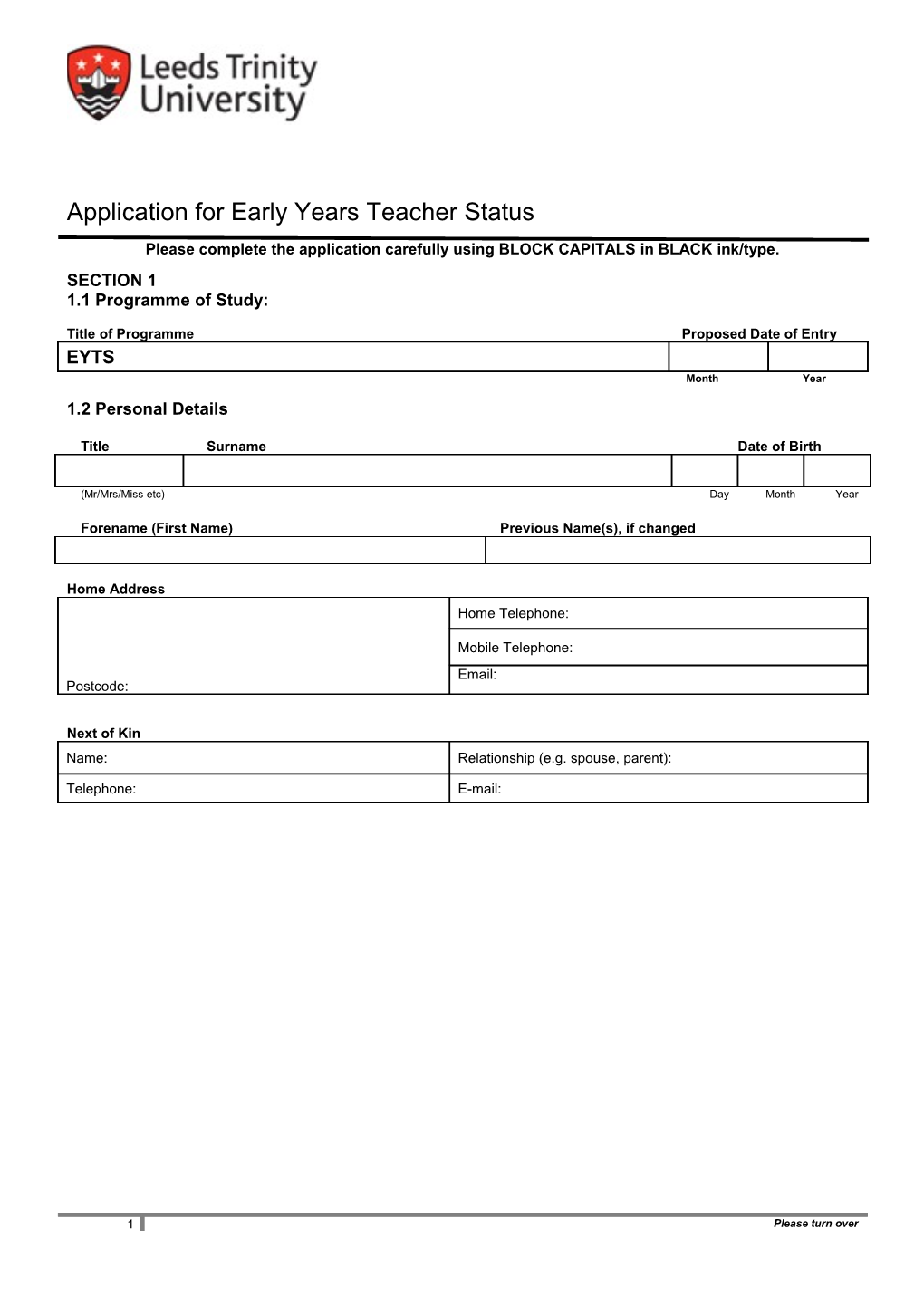 EYTS Application Form