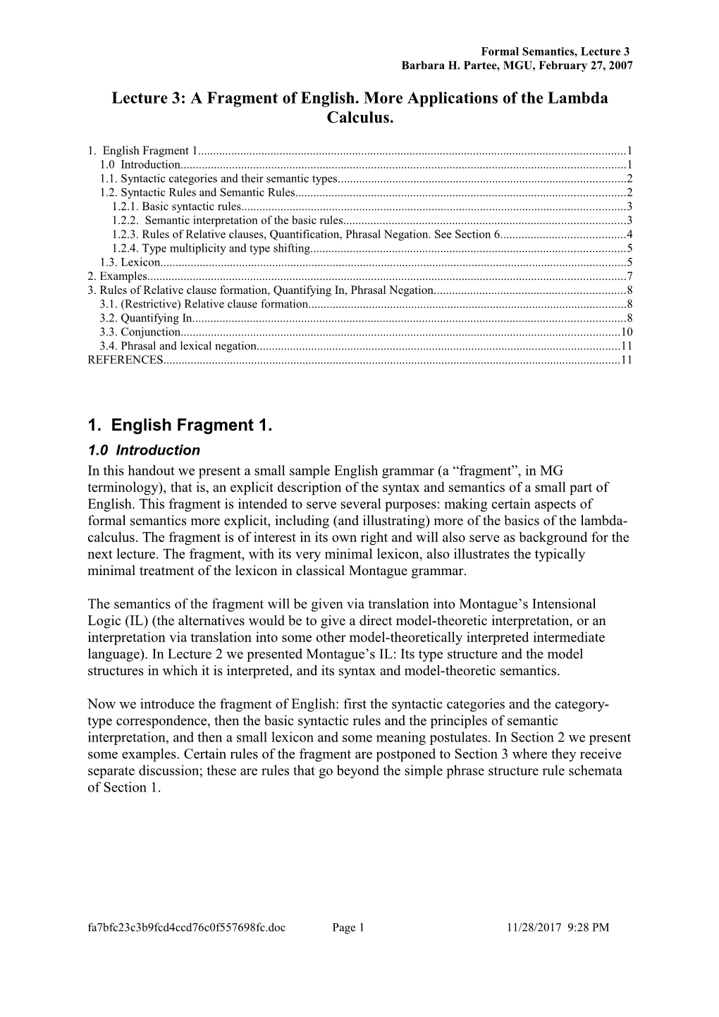 Lecture 3: A Fragment Of English