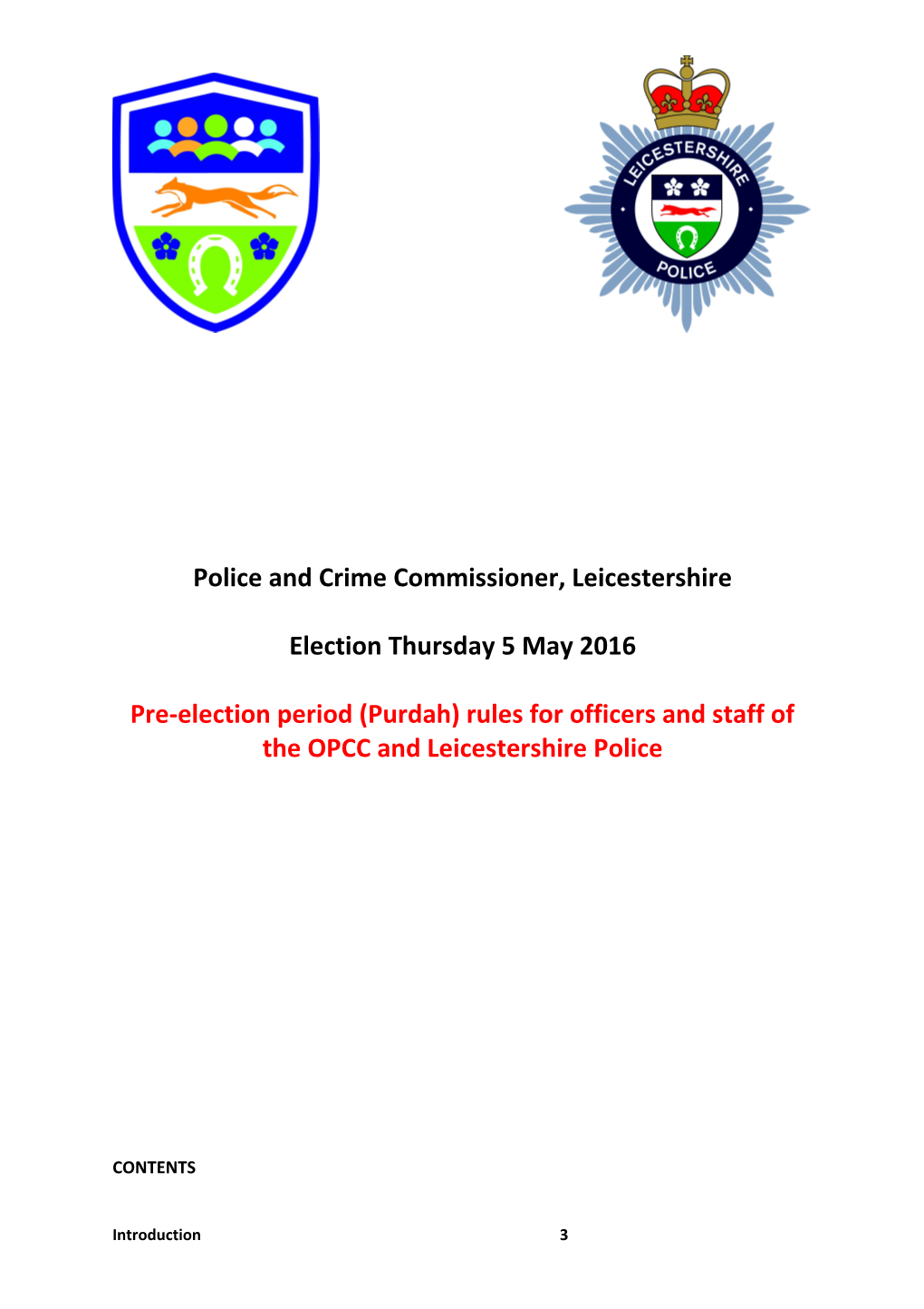 PCC 2016 Election Purdah Rules