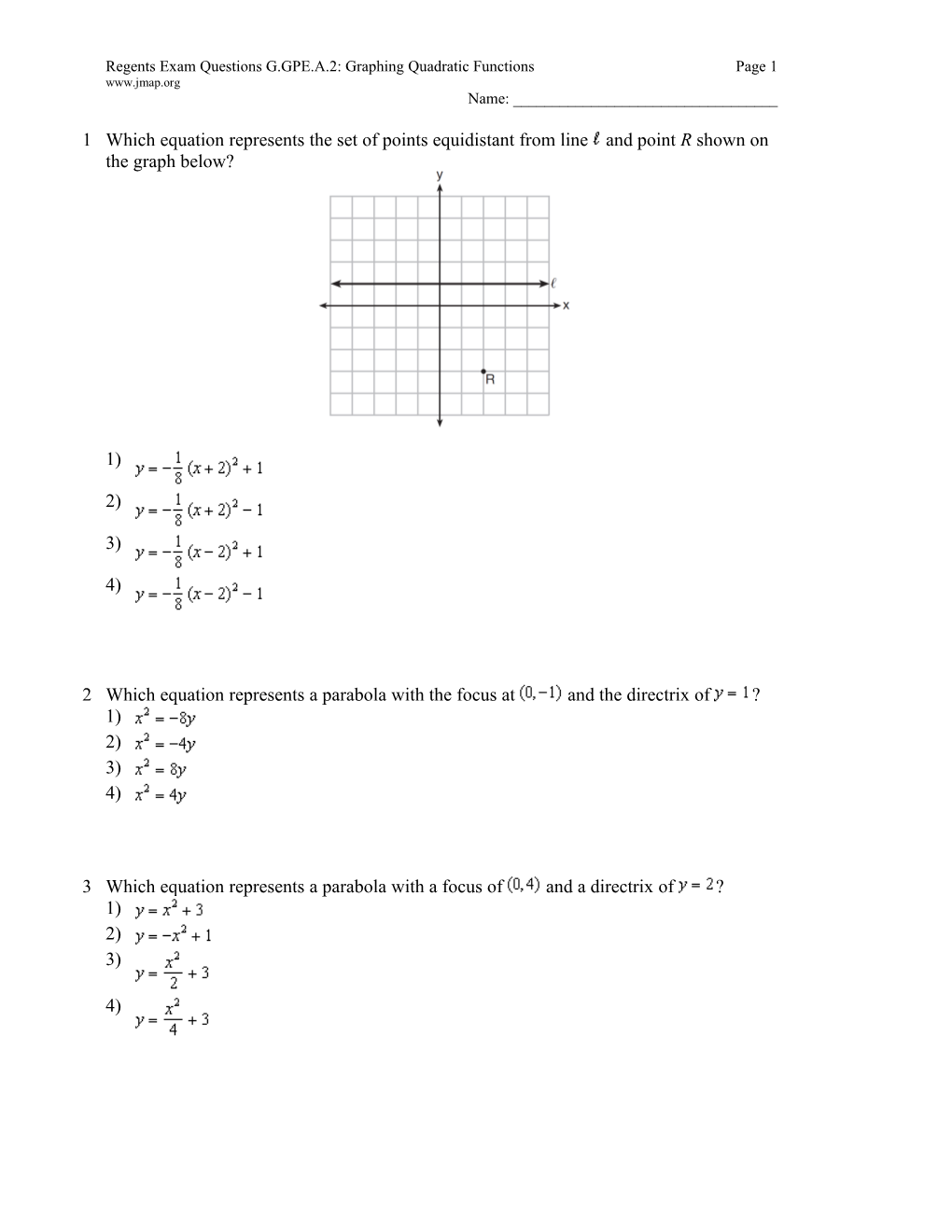 Regents Exam Questions G.GPE.A.2: Graphing Quadratic Functions Page 1