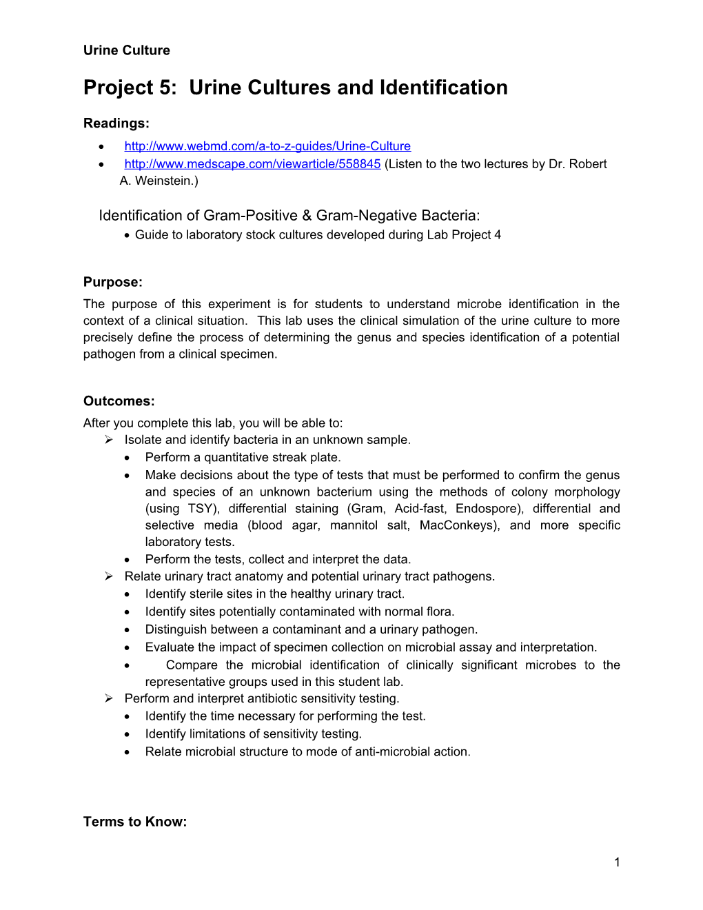 Project 5: Urine Cultures and Identification