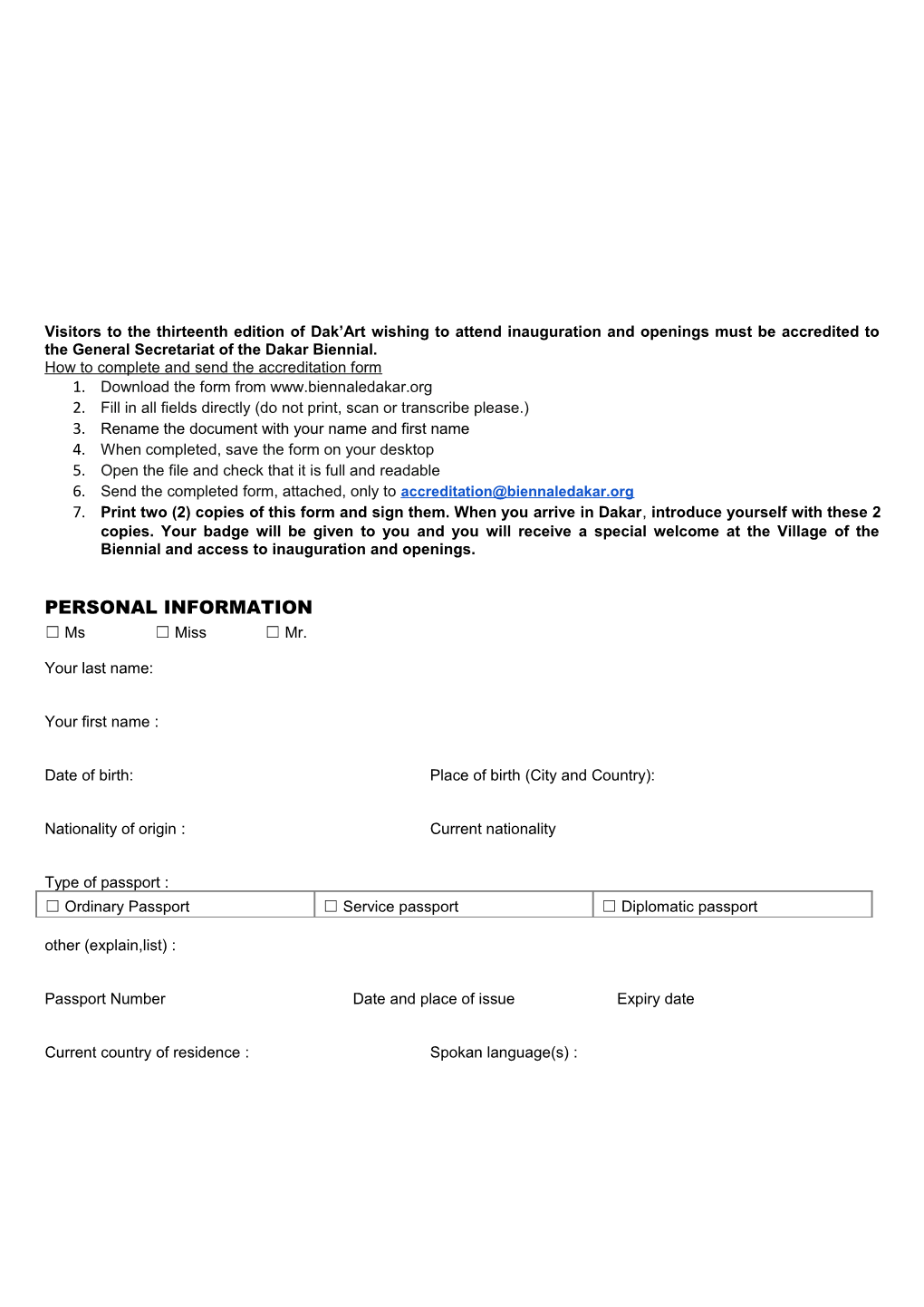 How to Complete and Send the Accreditation Form