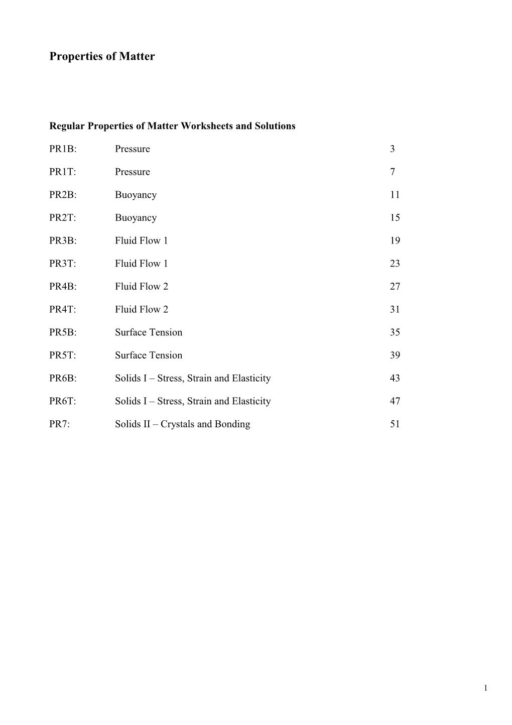 Regular Properties of Matter Worksheets and Solutions