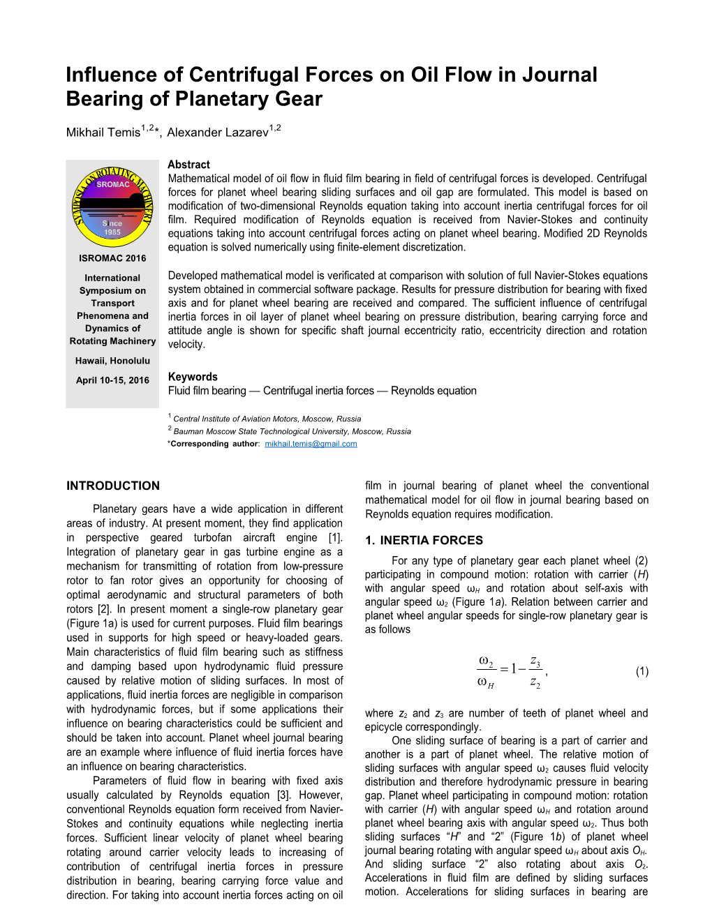 Influence of Centrifugal Forces on Oil Flow in Journal Bearing of Planetary Gear