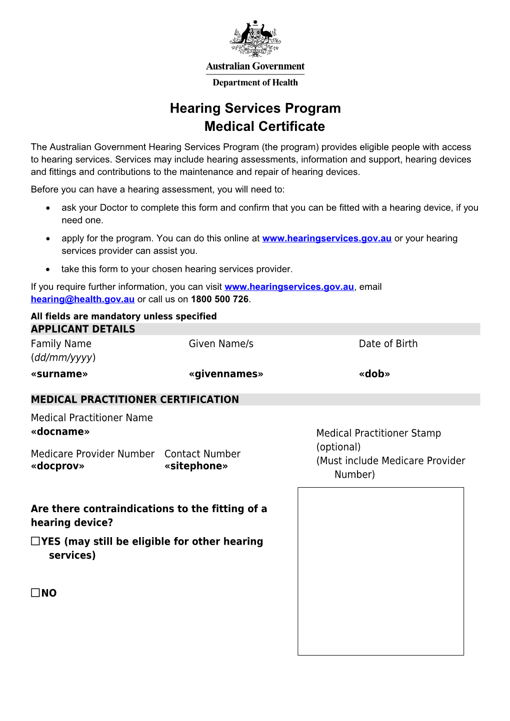 Hearing Services Program - Medical Practitioner Referral Form