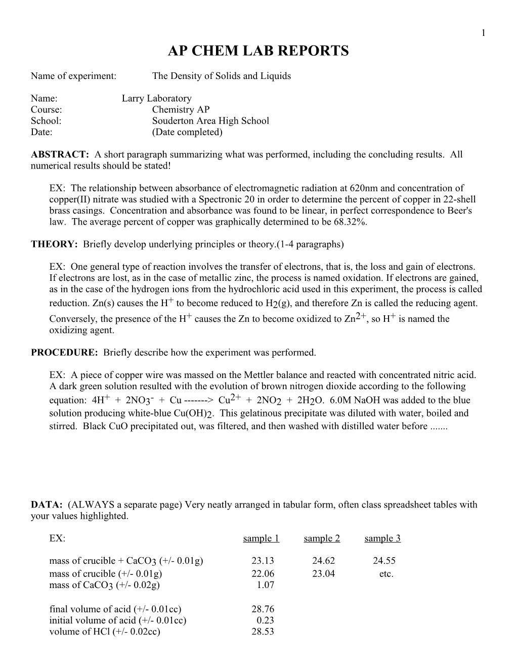 Chem 2 Lab Reports