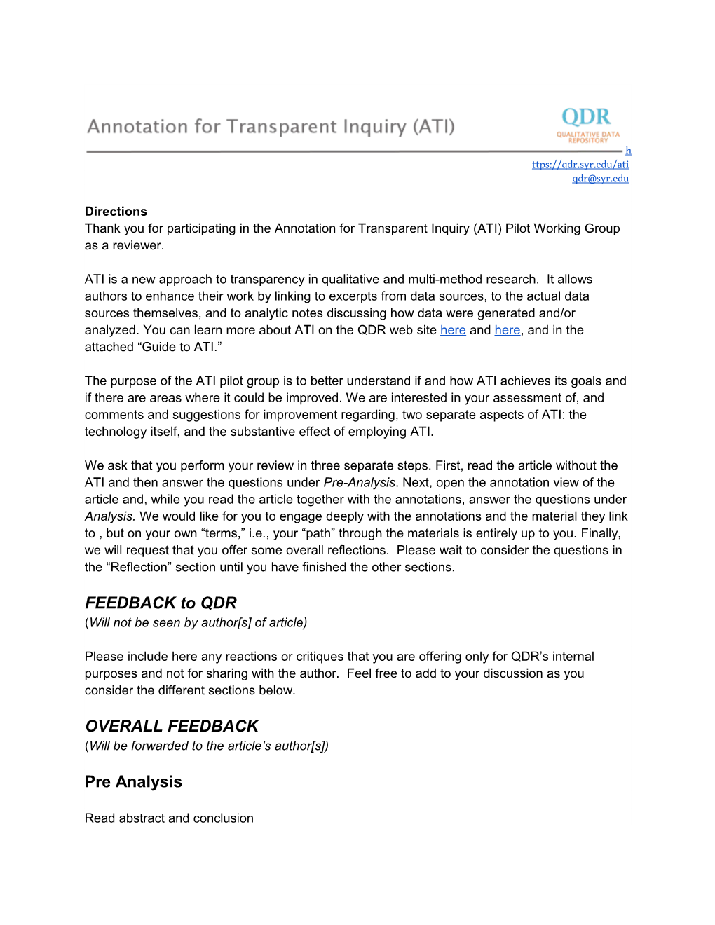 Thank You for Participating in the Annotation for Transparent Inquiry (ATI) Pilot Working