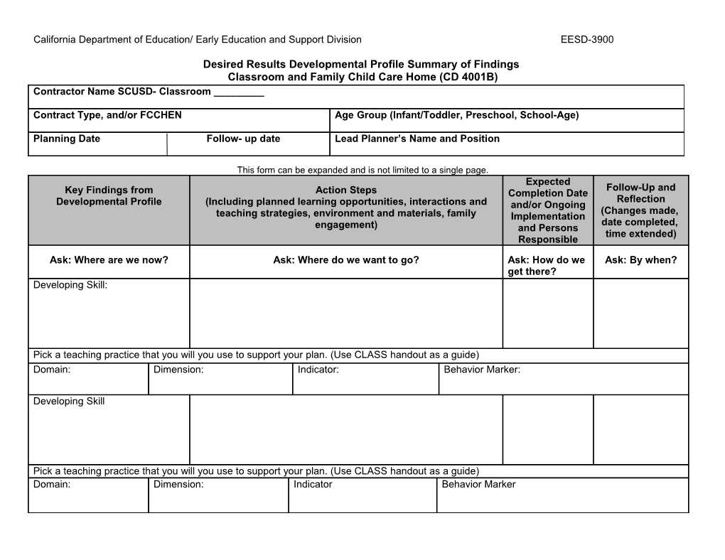 Form CD 4001B with Instr - Child Development (CA Dept of Education)