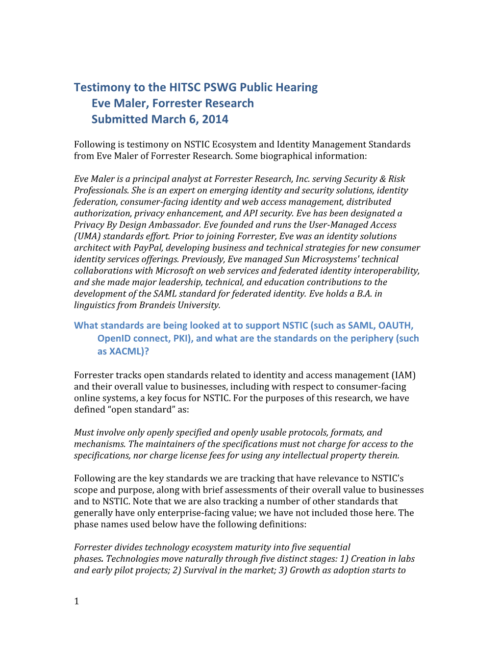 Testimony to the HITSC PSWG Public Hearingeve Maler, Forrester Researchsubmitted March 6, 2014