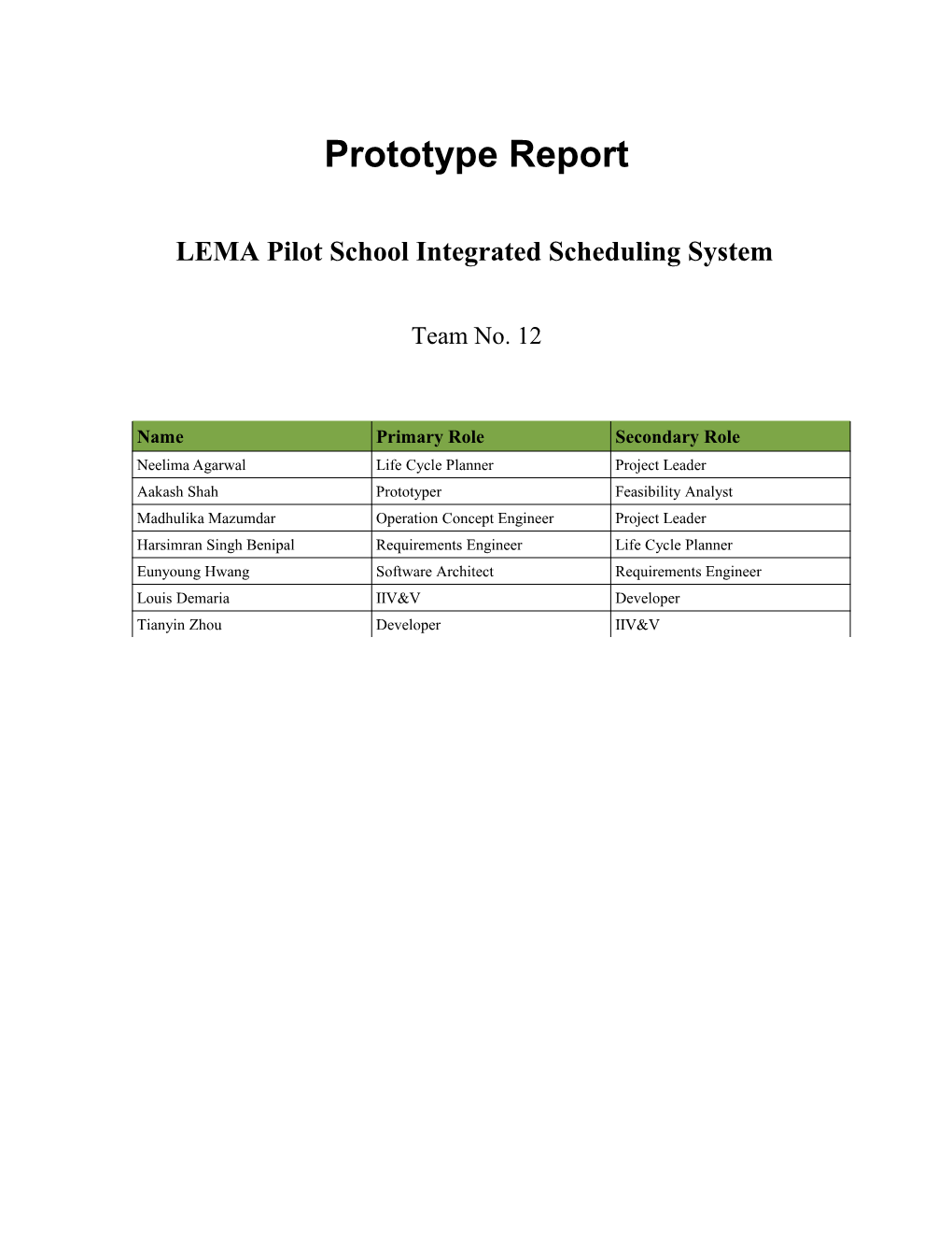 LEMA Pilot School Integrated Scheduling System