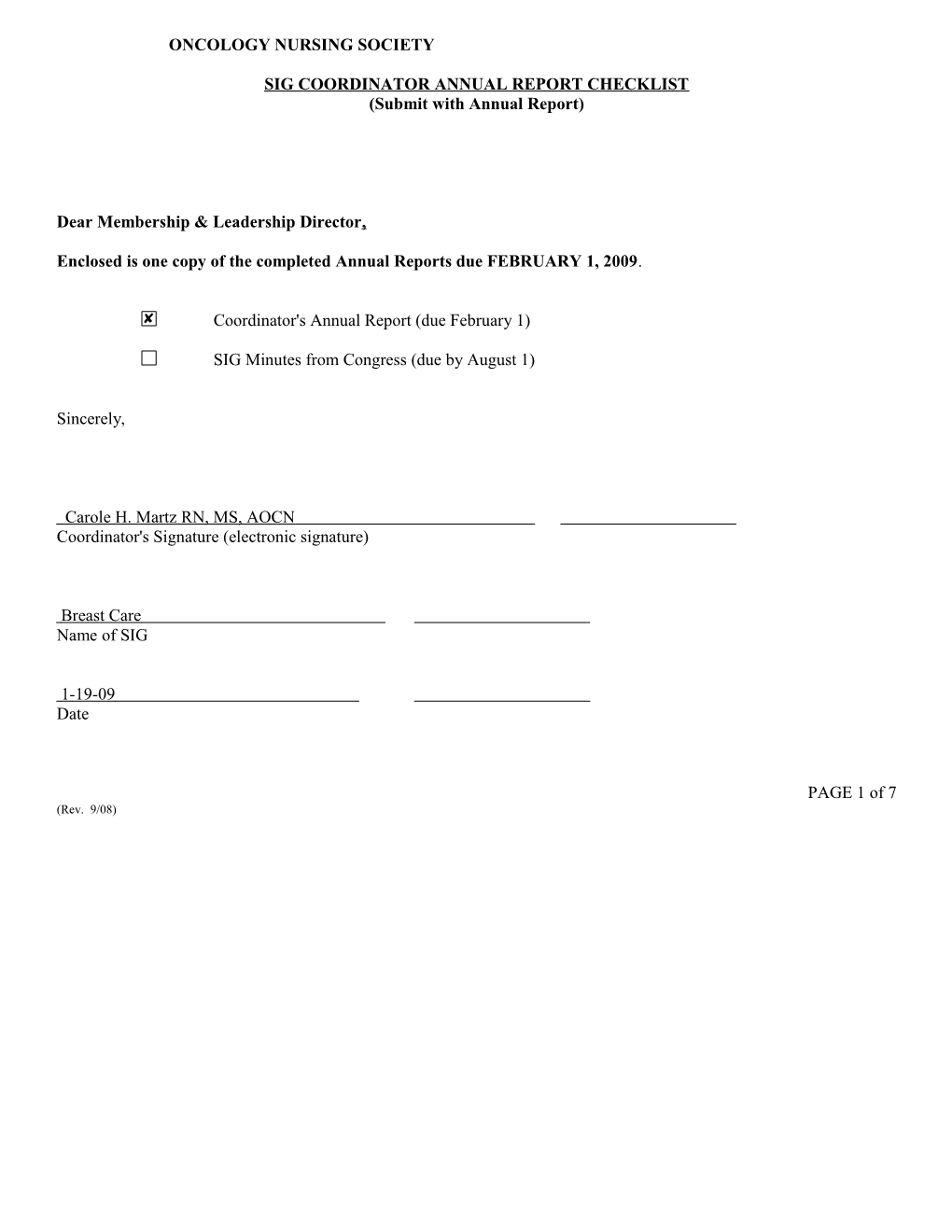 Role/Responsibilities of SIG Coordinator s1