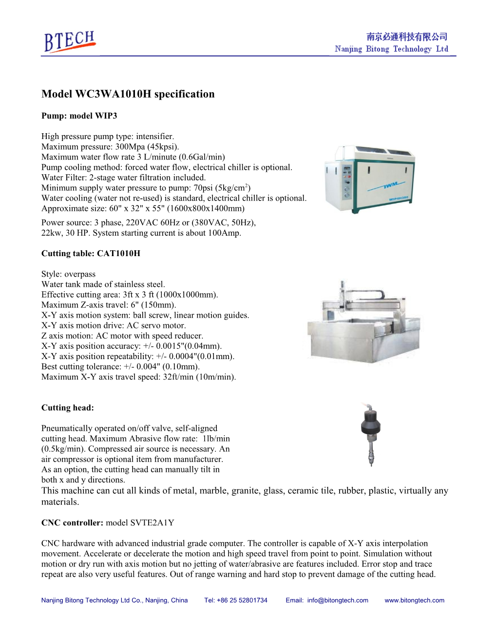 Model WC3WA1010H Specification