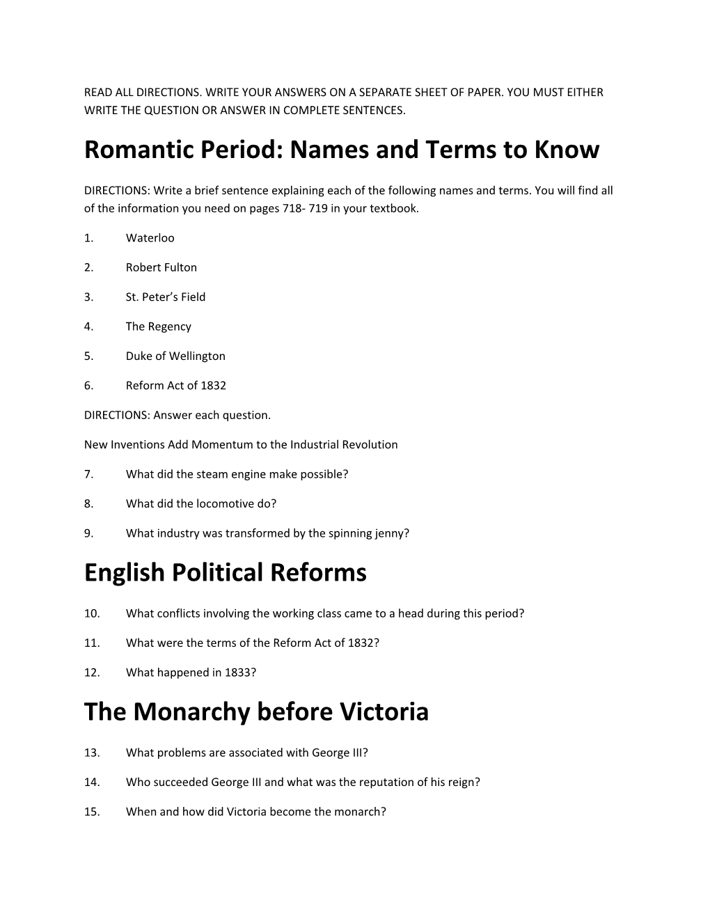 Romantic Period: Names and Terms to Know