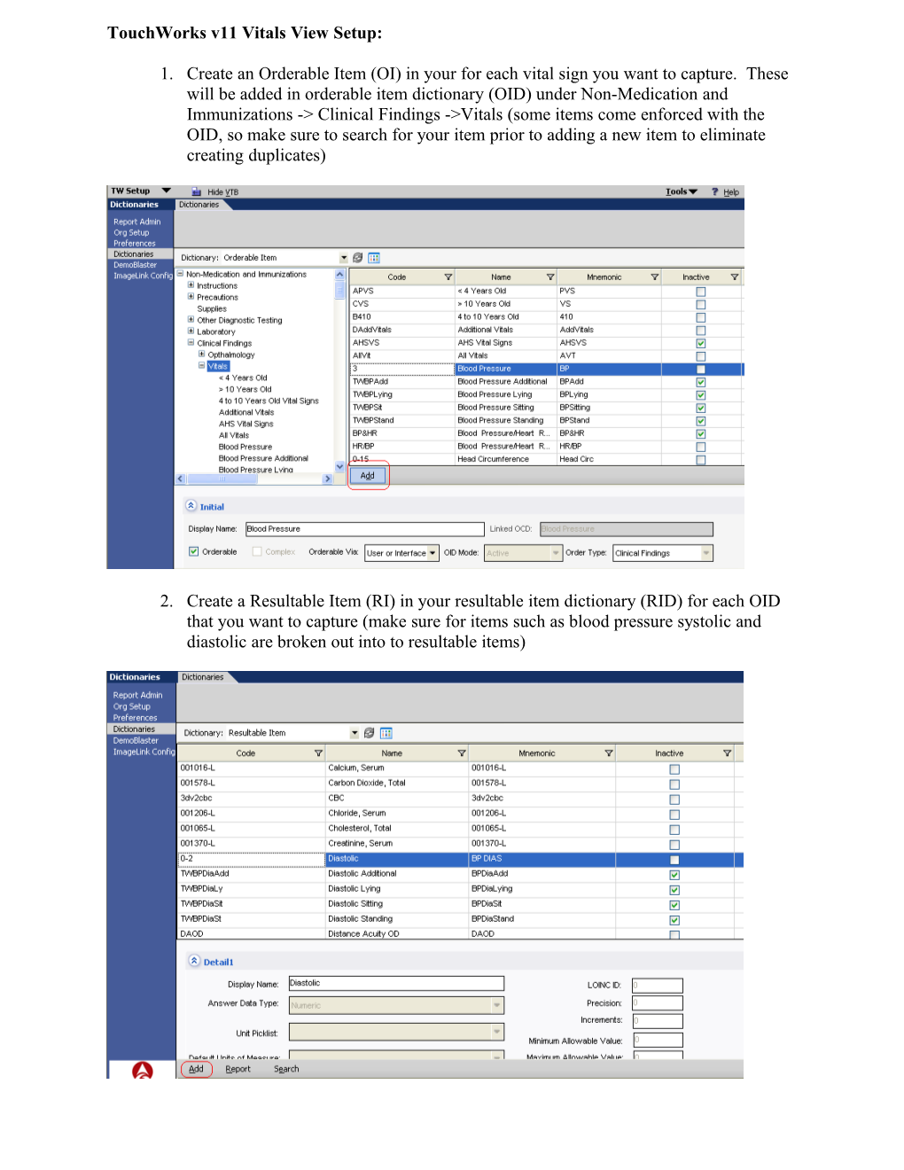 Touchworks V11 Vitals View Setup