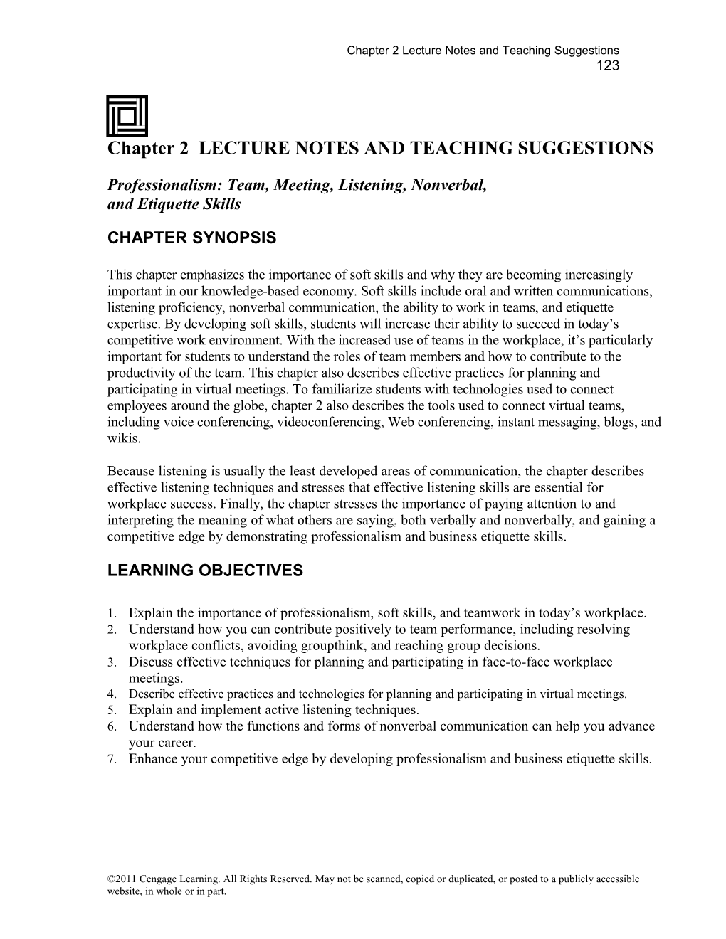 Chapter 2 LECTURE NOTES and TEACHING SUGGESTIONS