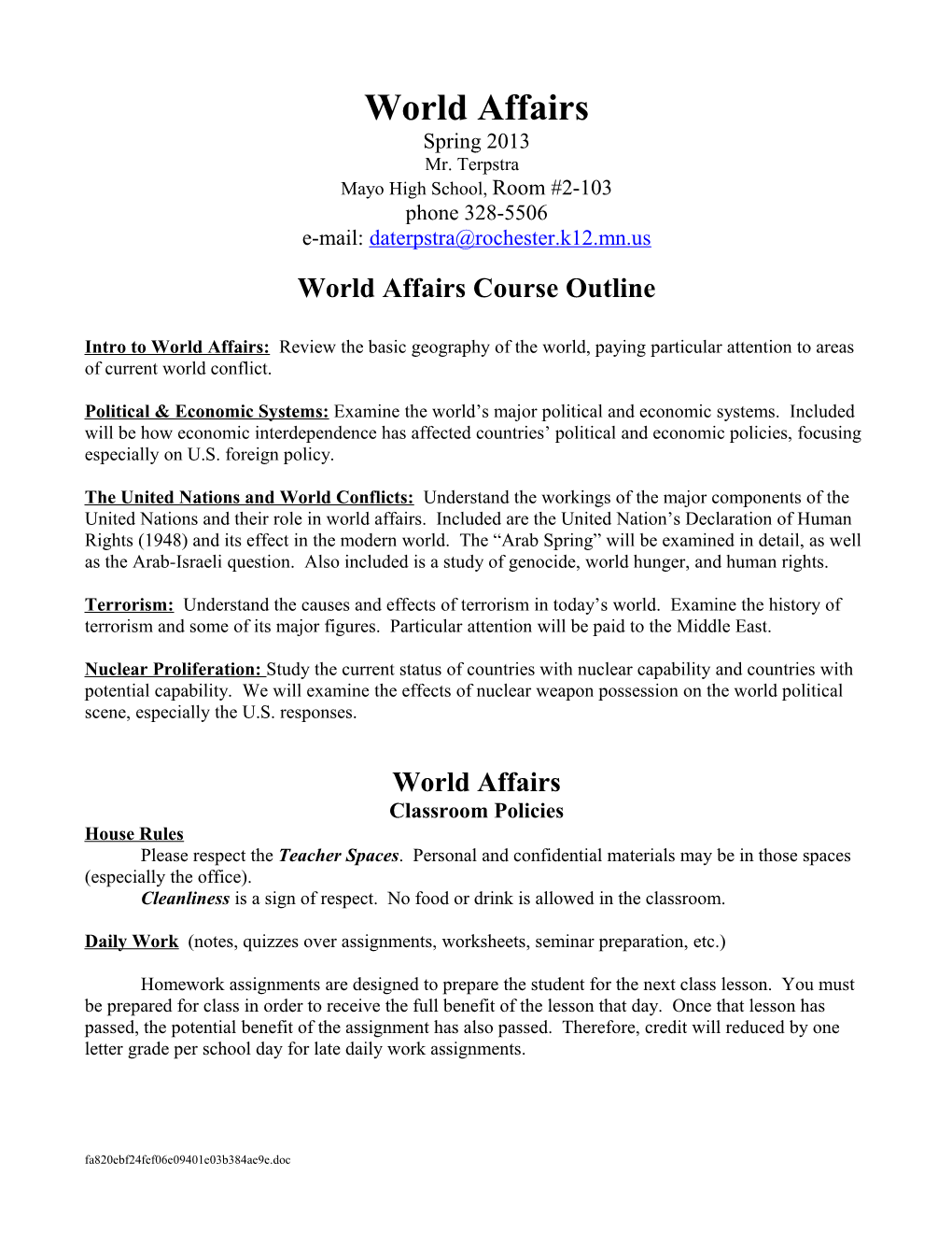 World Affairs Course Outline