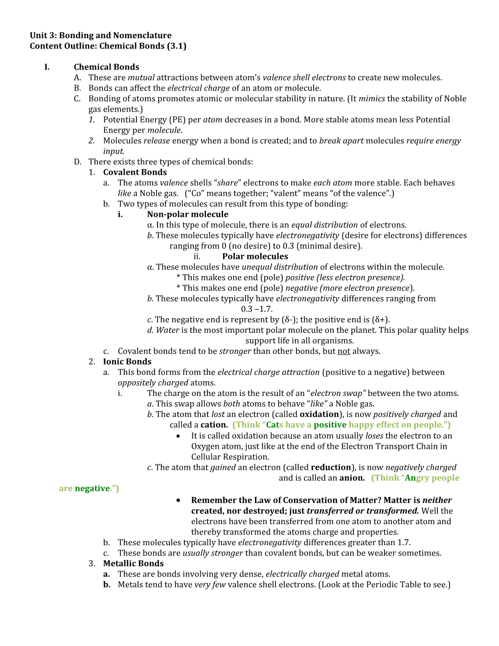 Unit 3: Bonding and Nomenclature s1