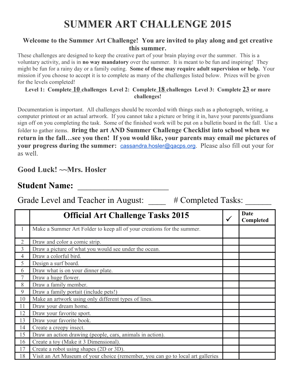 Summer Art Challenge 2015