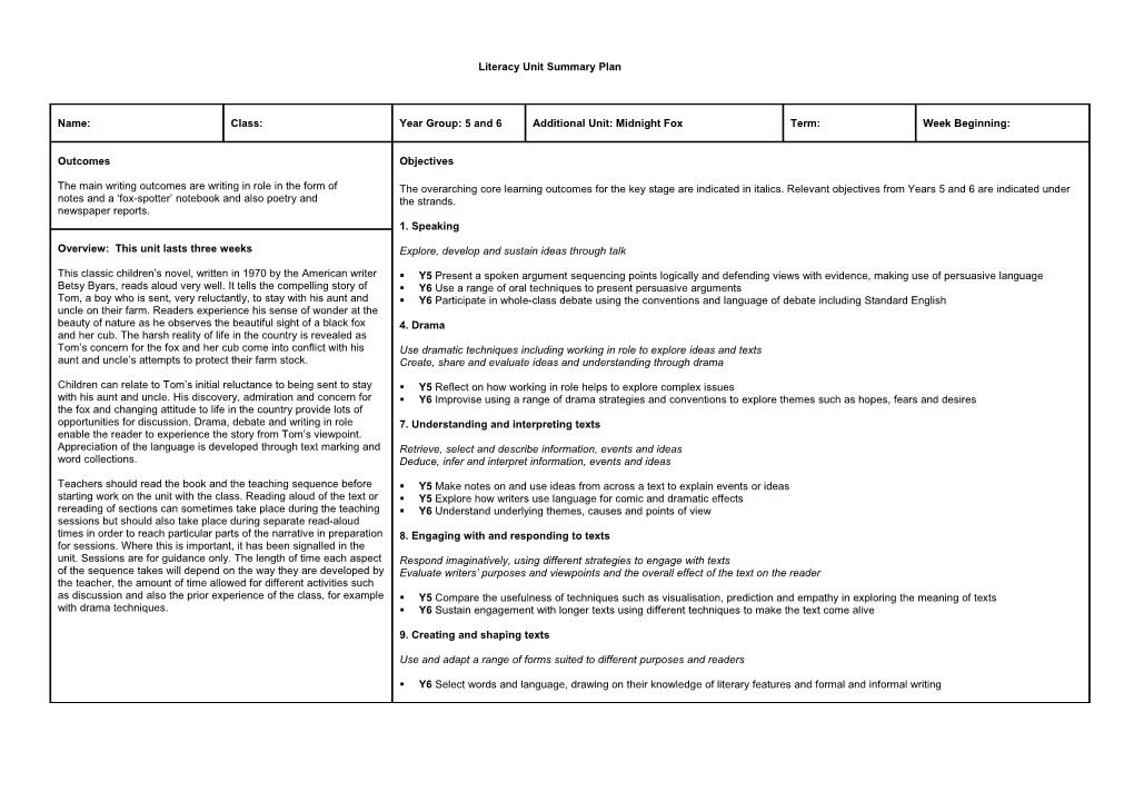 Sherwood Primary School National Literacy Strategy Weekly Teaching Objectives s5