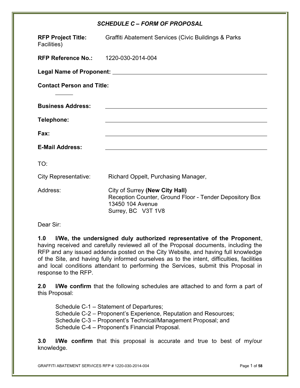 Schedule C Form of Proposal