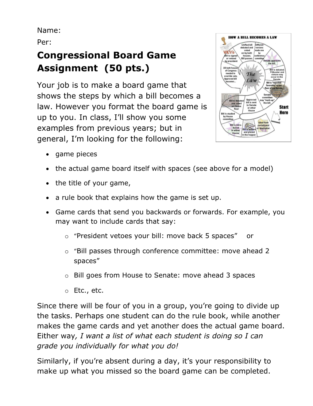 Congressional Board Game Assignment (50 Pts.)