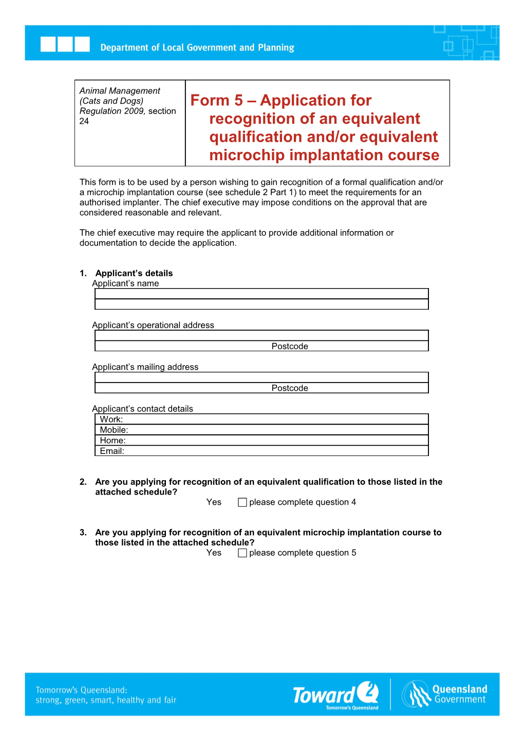 Application for Recognition of an Equivalent Qualification And/Or Equivalent Microchip