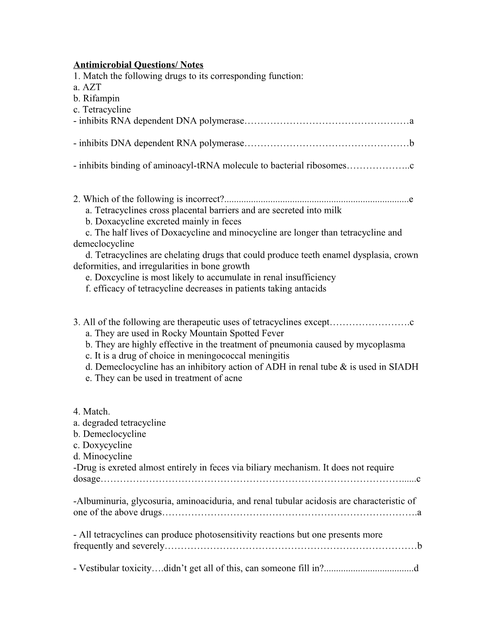 Antimicrobial Questions/ Notes