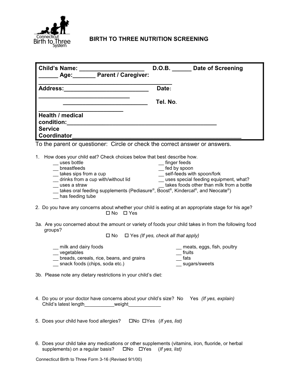 CT Birth to Three System Nutrition Guidelines