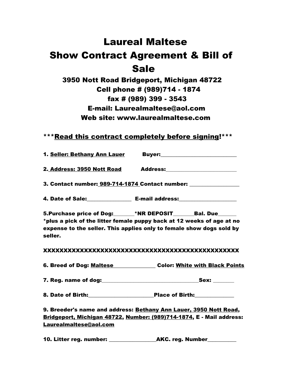 Show Contract Agreement & Bill Of