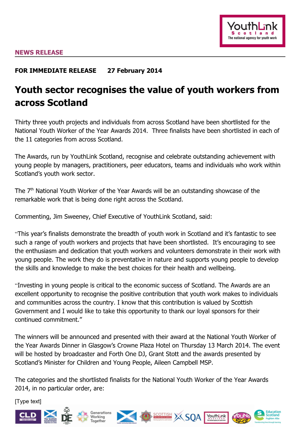Youth Sector Recognises the Value of Youth Workers from Across Scotland