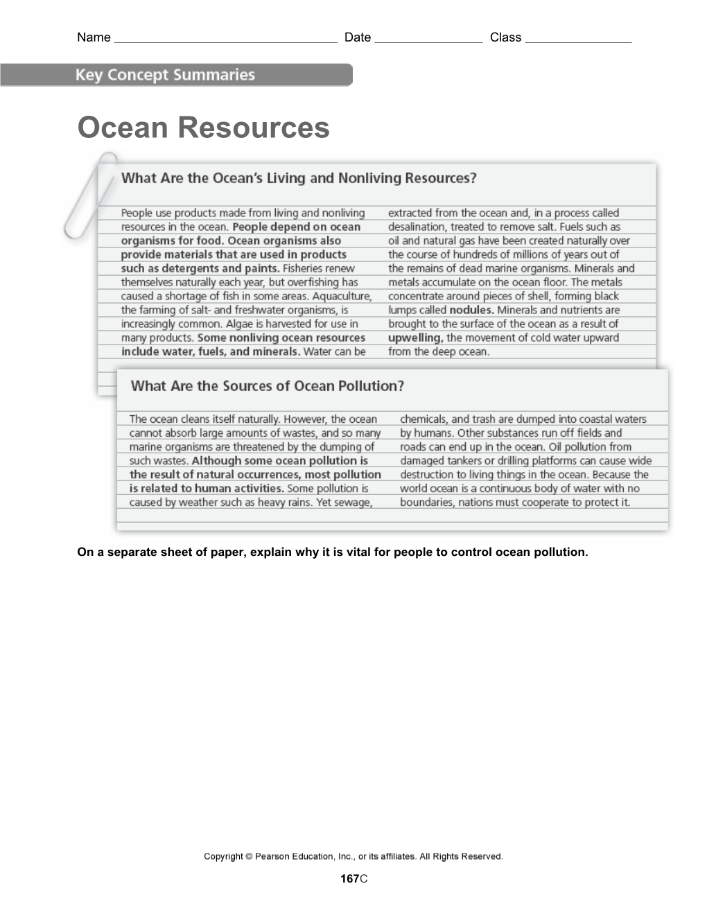 On a Separate Sheet of Paper, Explain Why It Is Vital for People to Control Ocean Pollution