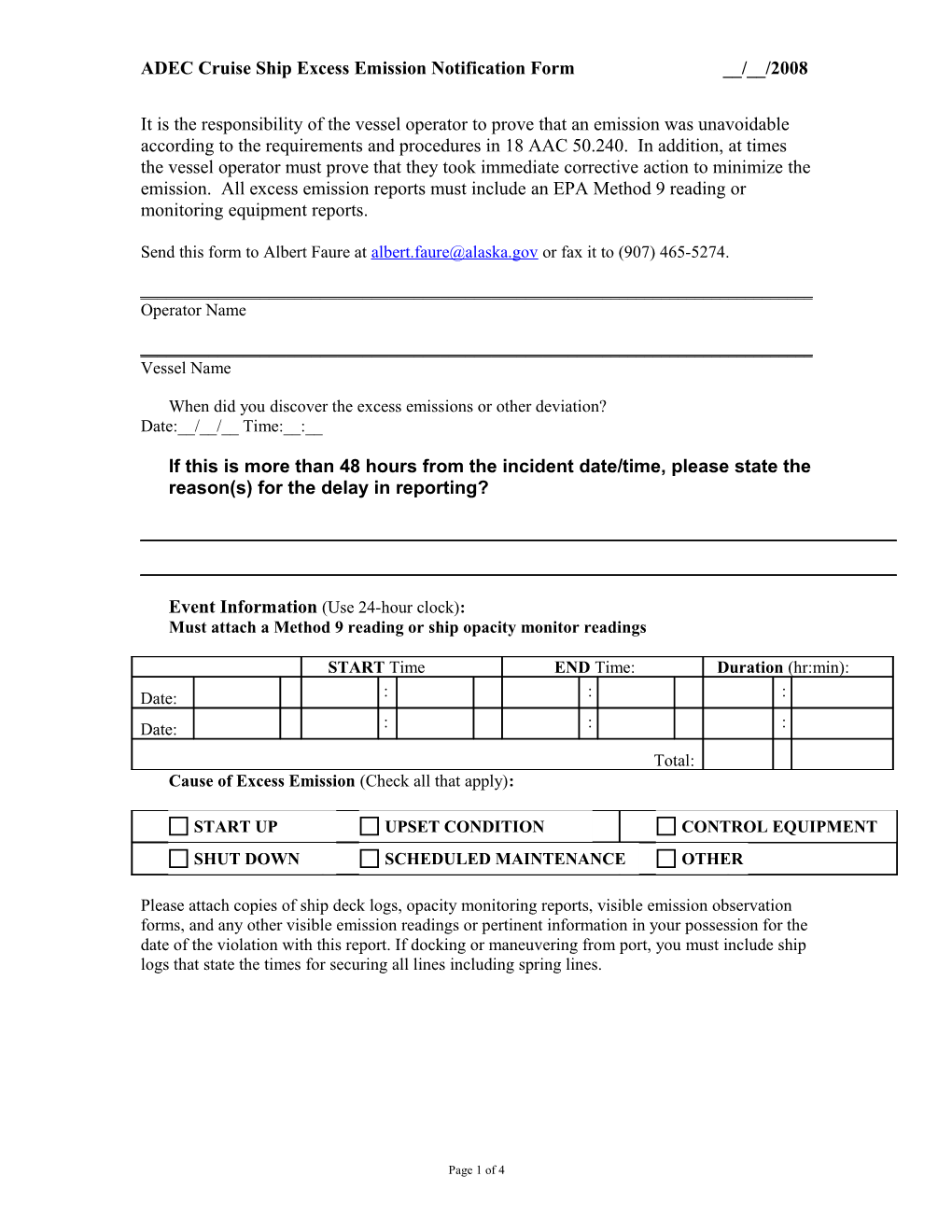 ADEC Cruise Ship Excess Emission Notification Form __/__/2008