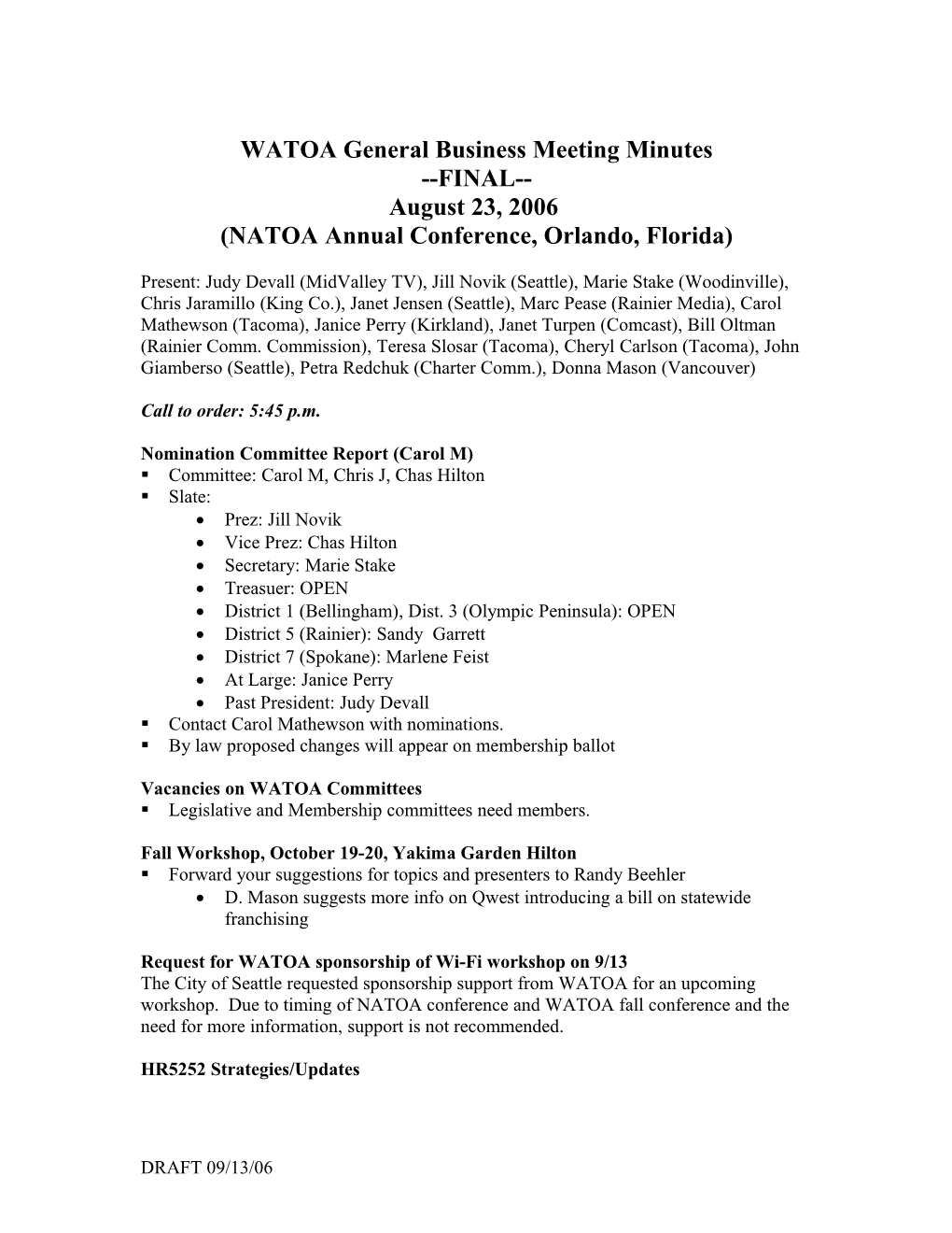 WATOA General Business Meeting Minutes