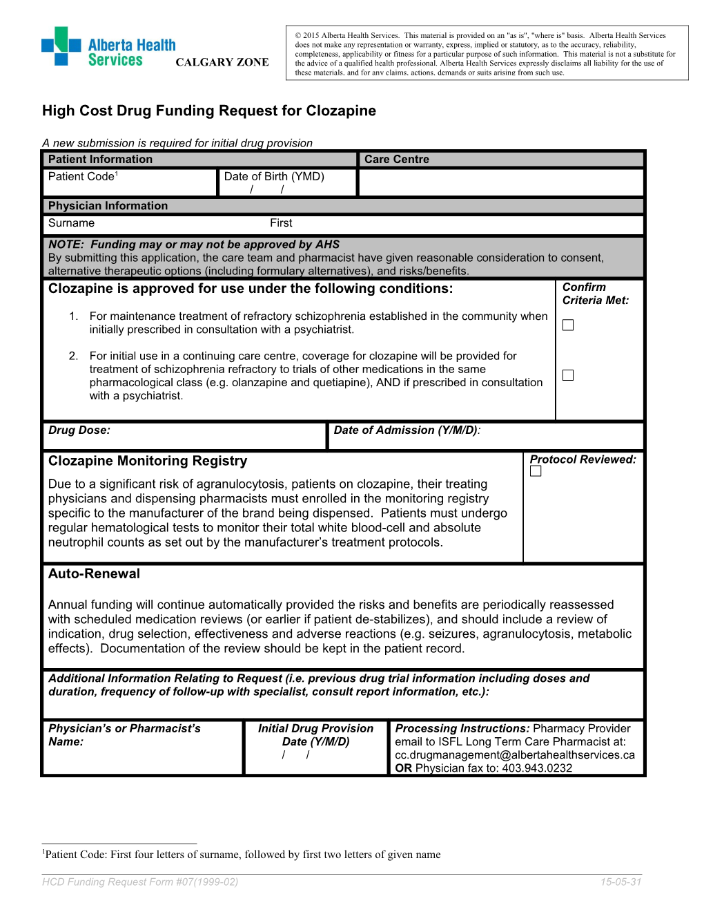 CZ-LTC-HCD-Clozapine Funding Request Form
